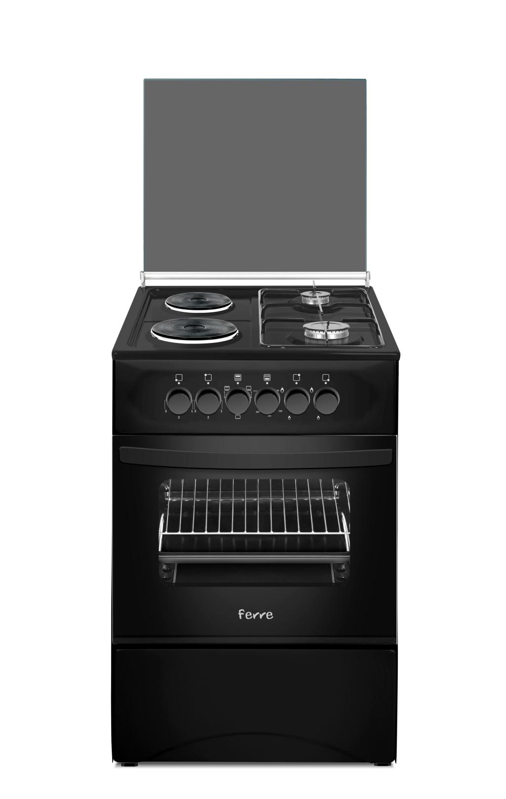 Ferre Free Standing Cooker 50x50 - 2 Gas and 2 Electric, Electric Oven with Electric Grill - Black