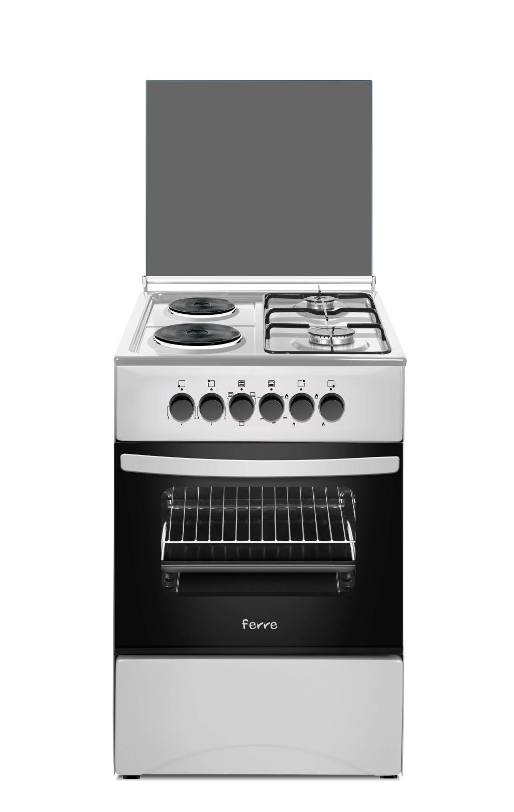 Ferre Free Standing Cooker 50x50 - 2 Gas and 2 Electric, Electric Oven with Electric Grill - Silver